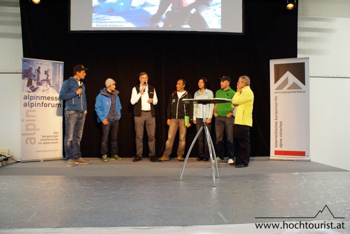 Zum Staunen (v.l.n.r.): David Lama, Wolfgang Nairz, Ralf Dujmovits, Gerlinde Kaltenbrunner, Agel Naglich, Karl Gabl